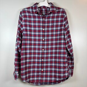 Vineyard Vines Boys L 16 Red Blue Plaid Flannel Button Down Whale Shirt Preppy
